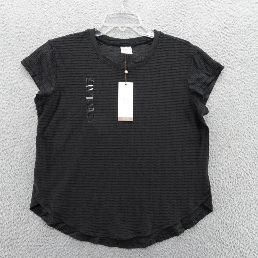 CALIA Renew Tee Pure Black Textured Short Sleeve Activewear Top Womens M NEW